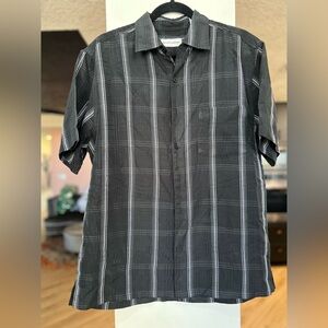 Michael Brandon Black Short-Sleeve Button-Down Shirt with White Stripe Plaid
